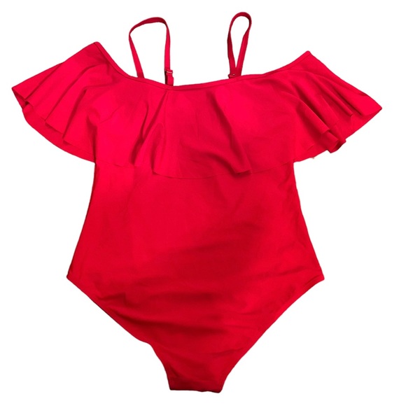 DACI swimwear Gorgeous RED women’s one piece swimsuit with ruffle accent NWT - Picture 3 of 6